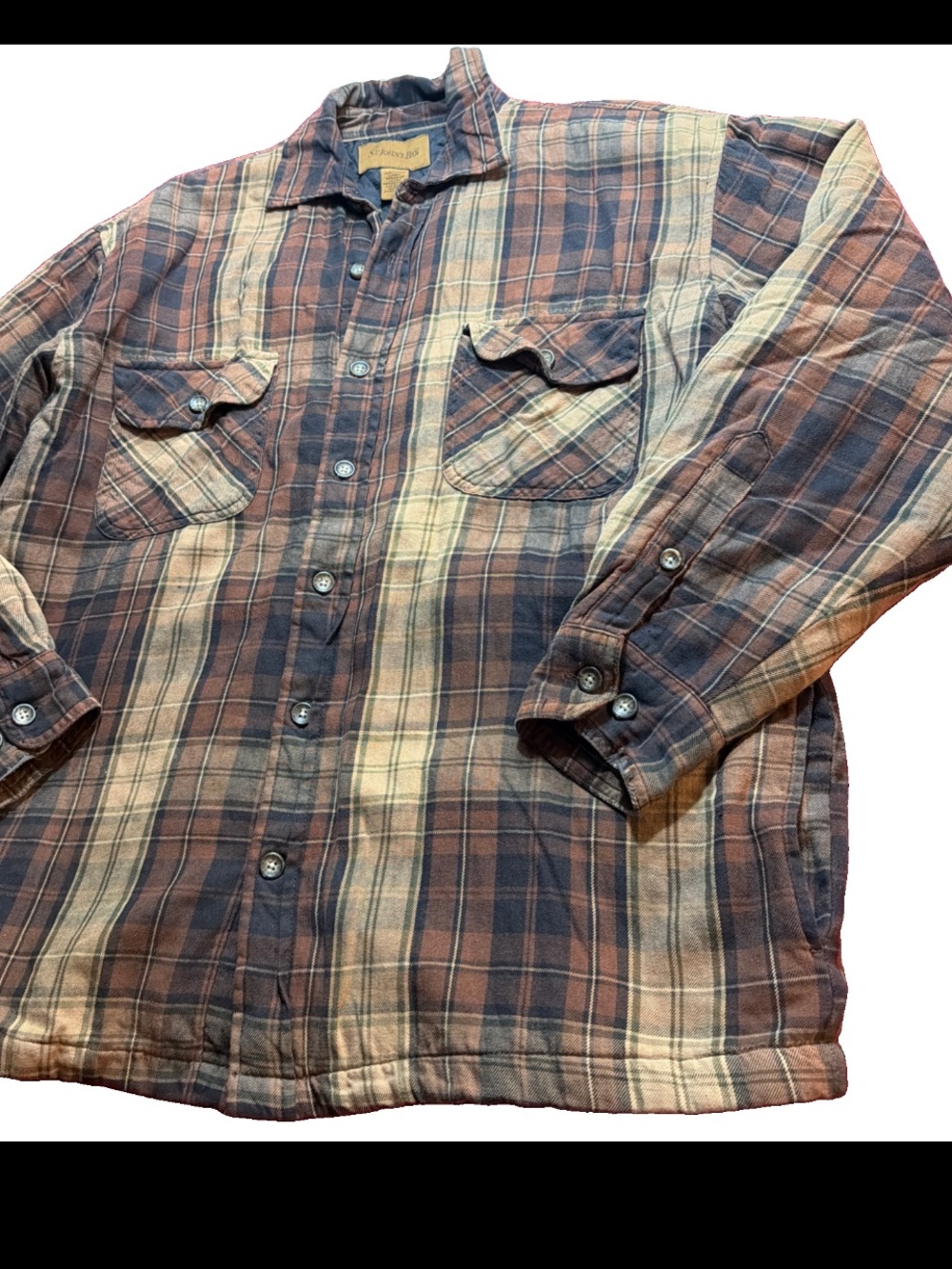 Vintage St John’s Bay BROWN plaid Jacket Mens LRG Quilted lined Flannel Shacket